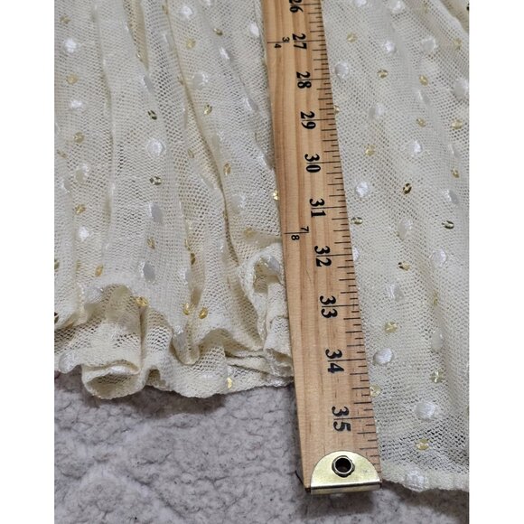 Leifnotes Womens Ivory Sheer Lace Dress Smocked‎ Waist Sequins Dot Size 2 - Picture 13 of 14